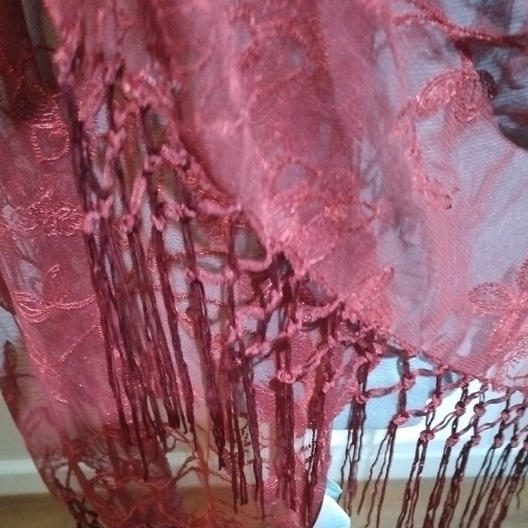 Red Lace Shawl with Fringe - Picture 4 of 6